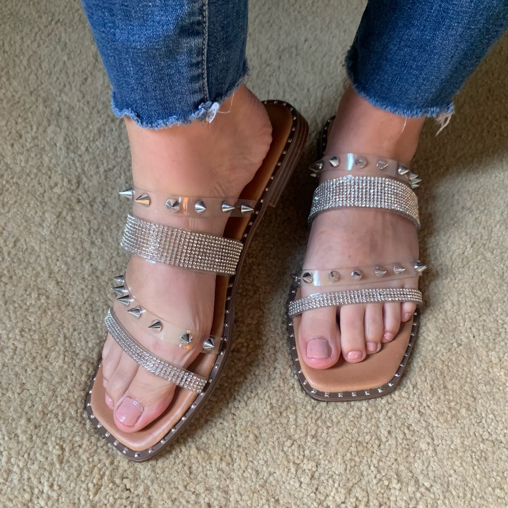 Madden Girl Clear Flat Studded Rhinestone Sandal
